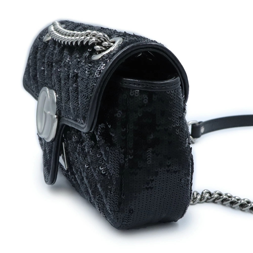 Gucci GG Marmont Chain Shoulder Crossbody Bag Sequin Black - Picture 6 of 10